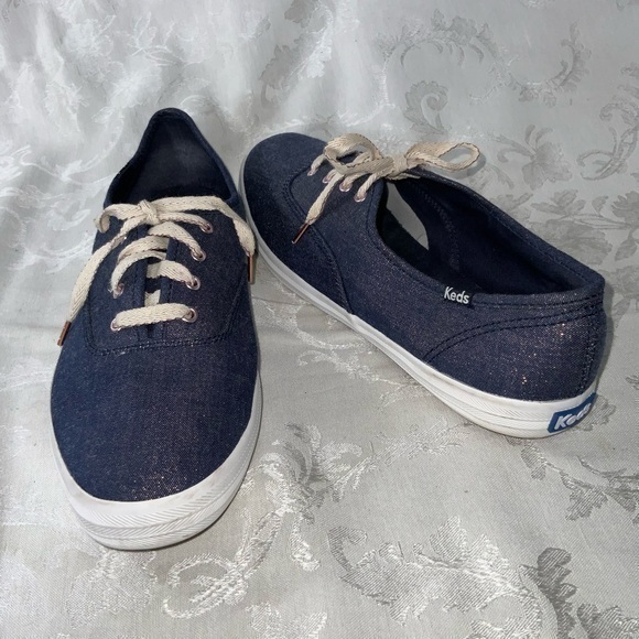 Keds Navy Blue Metallic Lace Up Casual Sneakers  Womens 9.5 Excellent Condition - Picture 1 of 10
